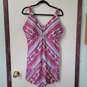 Becca  Boho One Piece Pink and Blue Swimsuit Dress